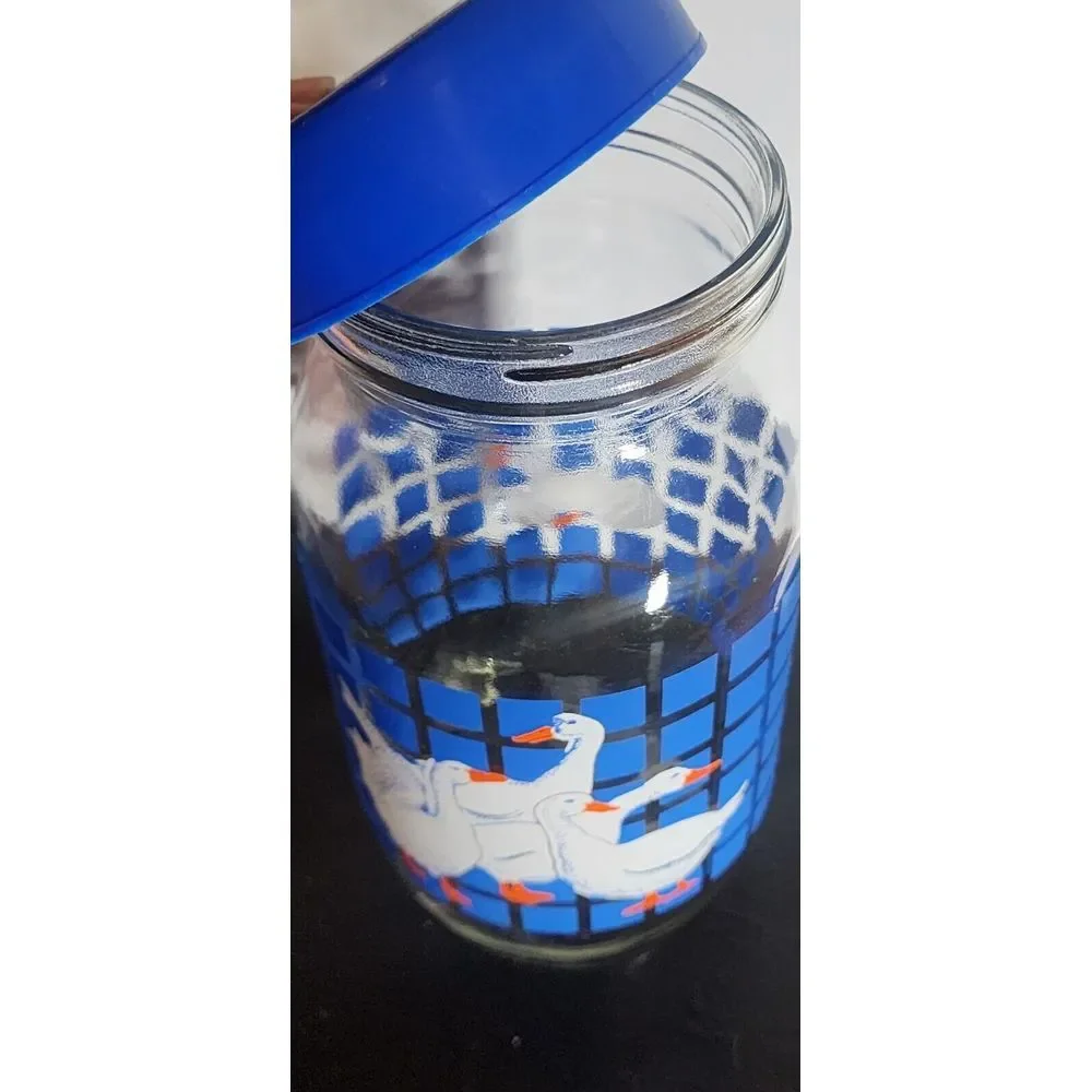 Carlton Glass Canister 2L collector Jar Vintage Geese Goose Duck Blue with Lid 8 - Picture 6 of 8